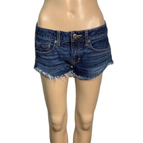 American Eagle Womens Denim Blue Jean Shorts Dark Wash Cutoff Size 4 - Picture 2 of 8